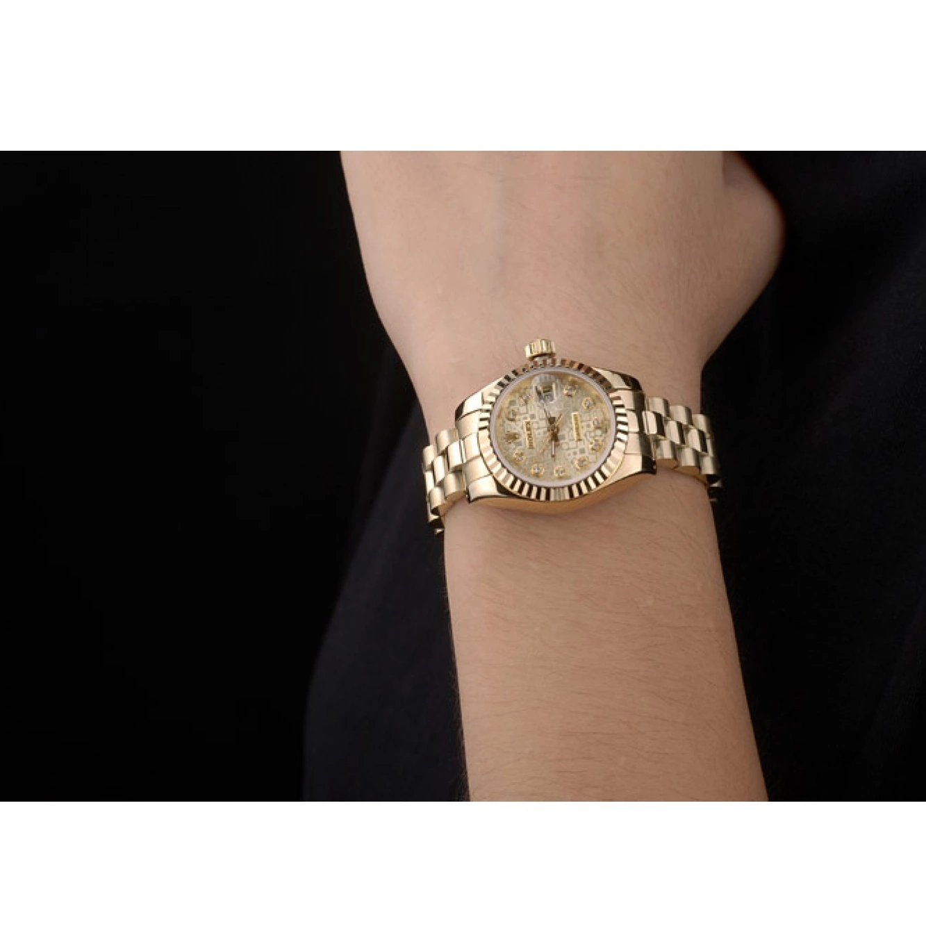 Best AAA Replica Sites Rolex Bezel Pattern Dial DateJust Ribbed Gold Gold 0630